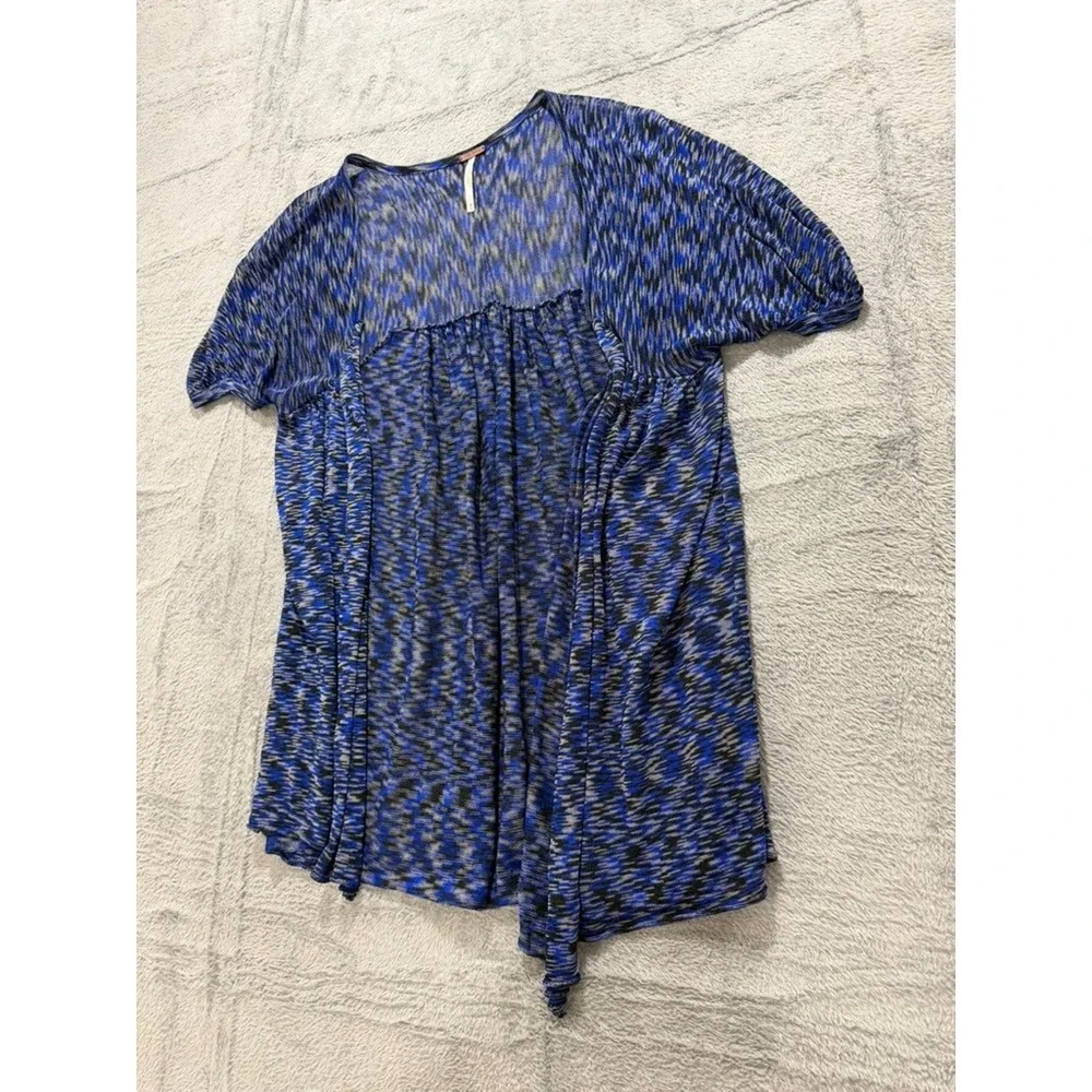 Free People Womens XS Blue‎ Black Space Dye Draped Layered Knit Square Neck Top